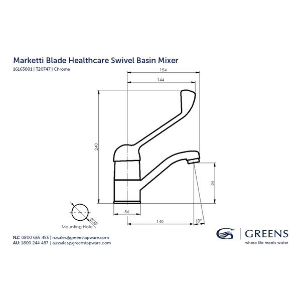 Greens Marketti Health Care Swivel Basin Mixer Chrome