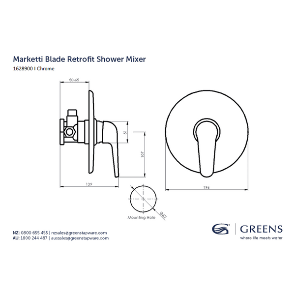 Greens Marketti Shower Mixer With Retrofit Plate Chrome