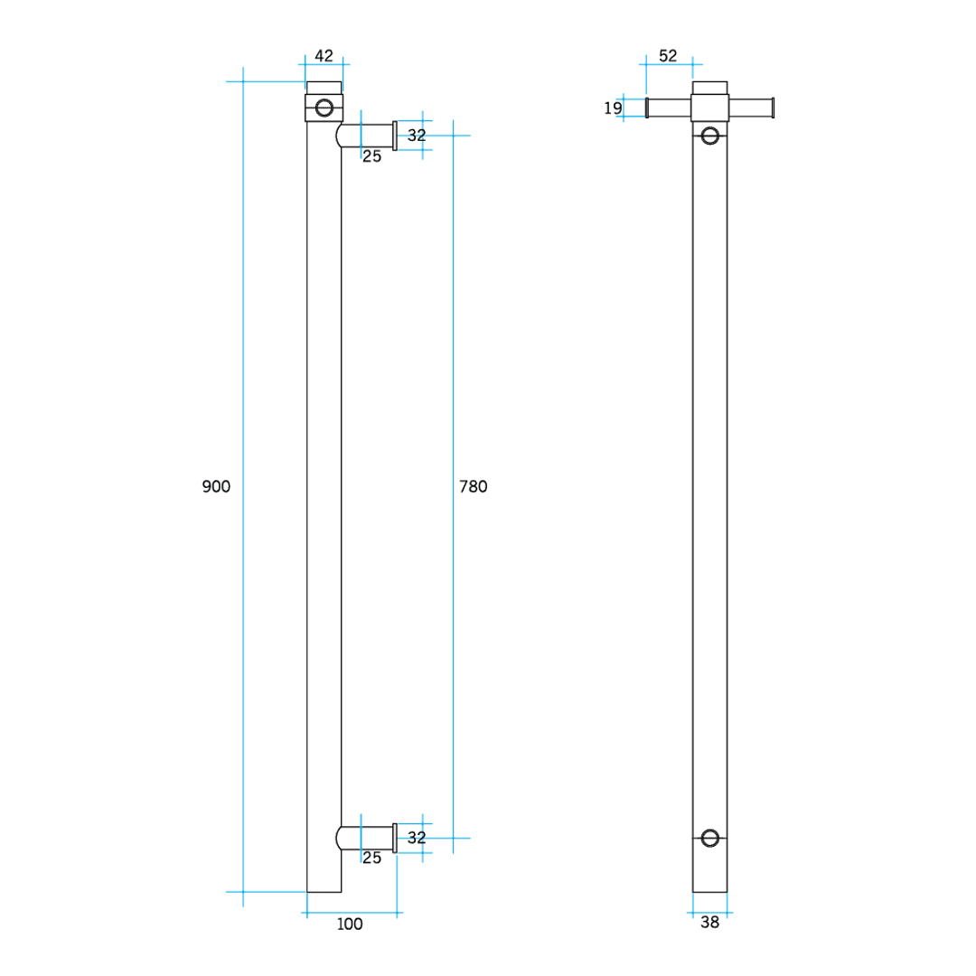 Thermorail Straight/Round 240Volt Vertical Bar 900X142X100Mm 20Watt With Optional Hook