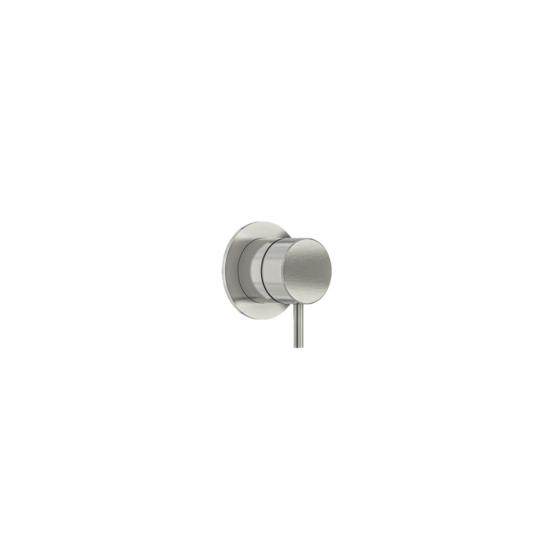 A modern wall-mounted single-handle shower valve trim in a brushed nickel finish, shown against a plain white background.