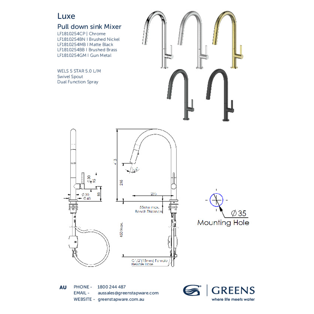 Greens Luxe Pull-Down Mixer Pvd Brushed Nickel
