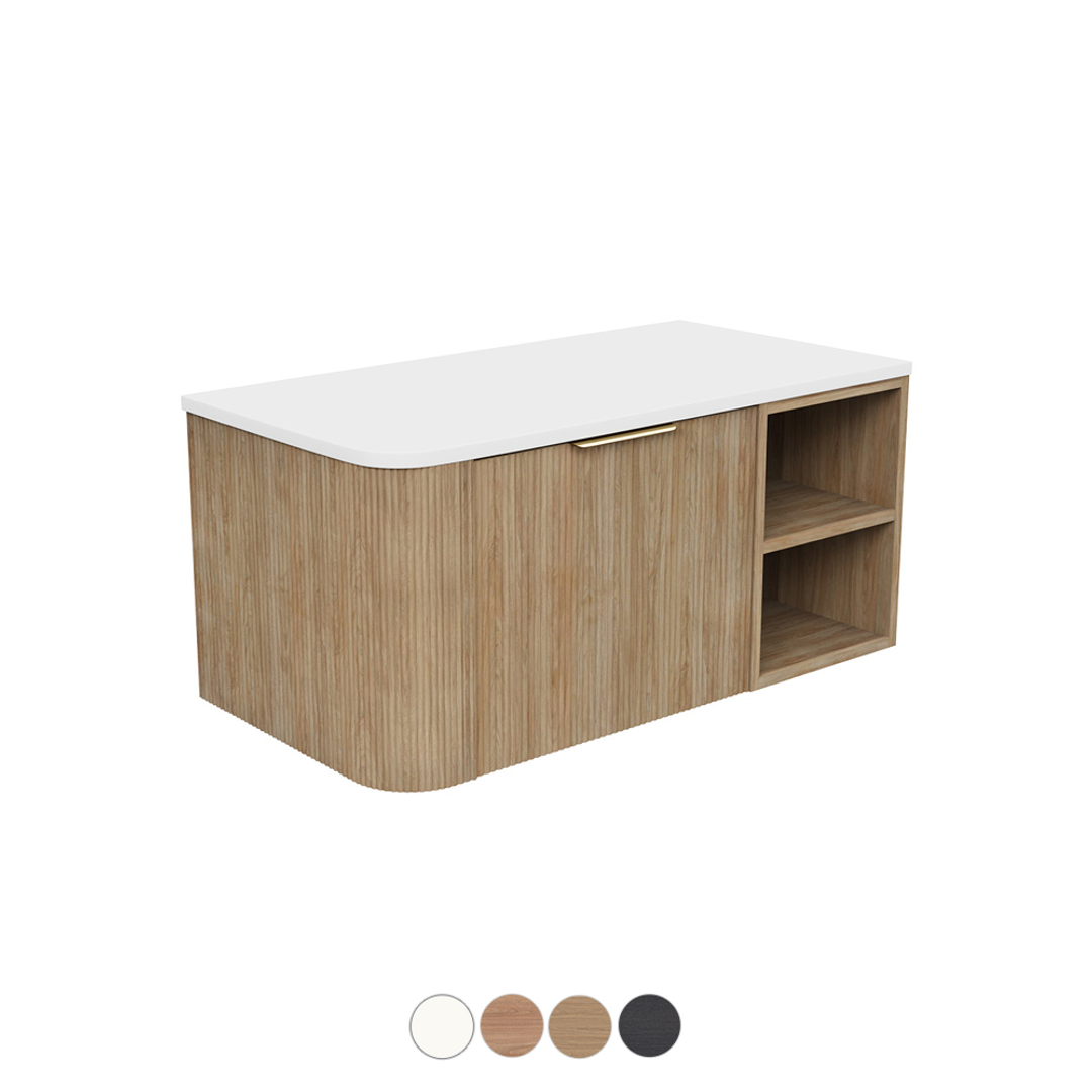 Fienza Margot 900 Curved Vanity 1Dr Wh Right Fixed Shelf Stone Top Basin Not Included