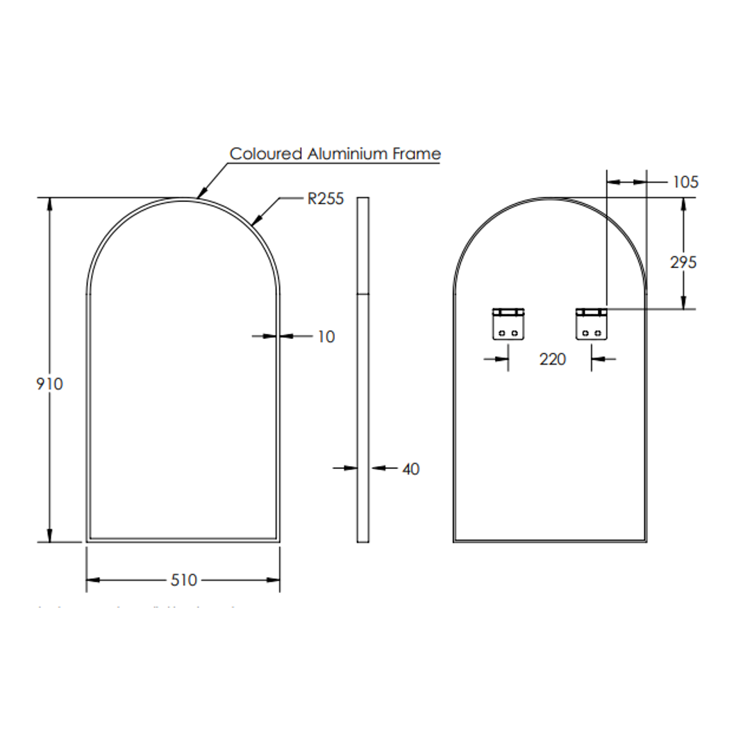 Remer Modern Arch Mirror - 510 x 910, Matt Black
