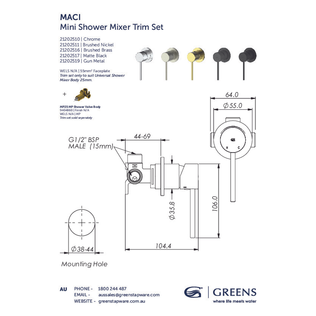 Greens Maci Shower With Mini Plate Pvd Gun Metal