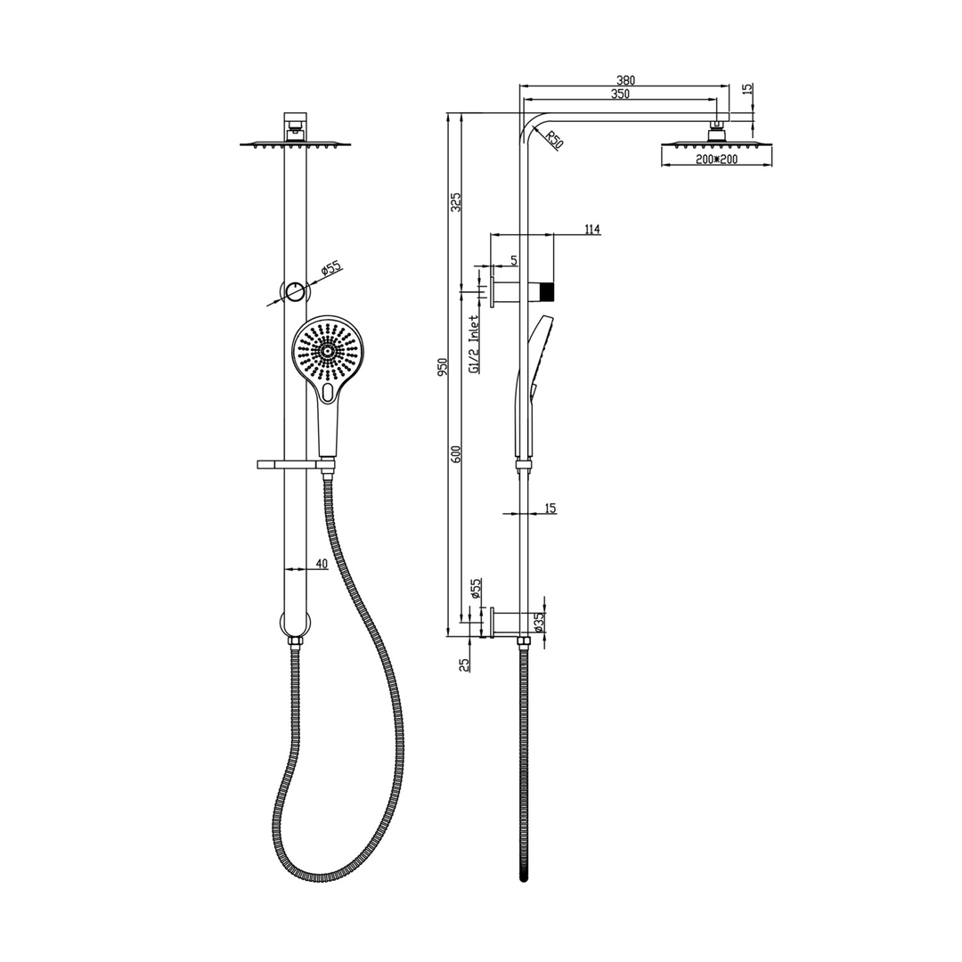 Linsol Mason Shower Combo With Multifunction Handpiece And 200Mm Square Head Chrome