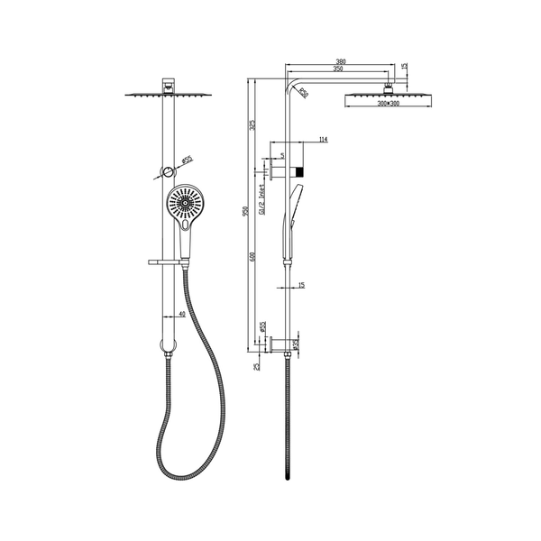 Linsol Mason Shower Combo With Multifunction Handpiece And 300Mm Square Head Chrome