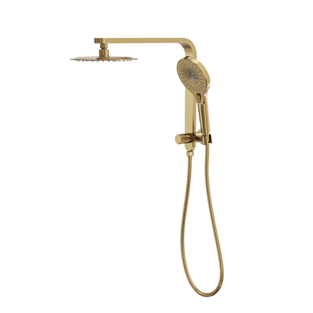 Linsol Mason Short Shower Combo With Multifunction Hand Piece & 200Mm Round Head Brushed Brass