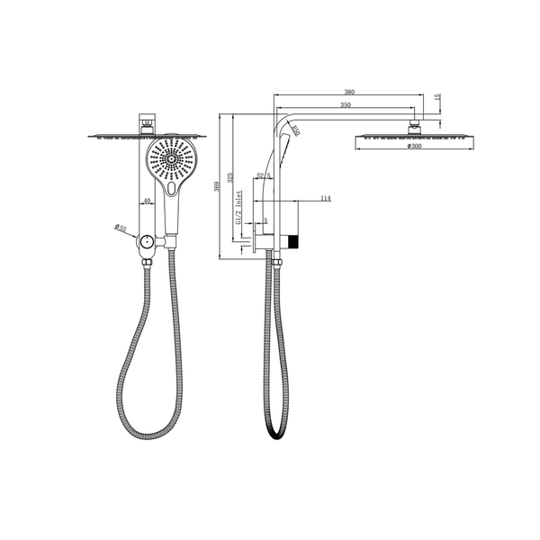 Linsol Mason Short Shower Combo With Multifunction Handpiece And 300Mm Round Head Chrome