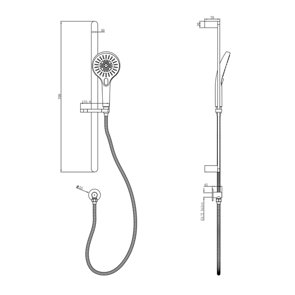 Linsol Mason Sliding Shower Rail With Multifunction Handpiece Brushed Brass