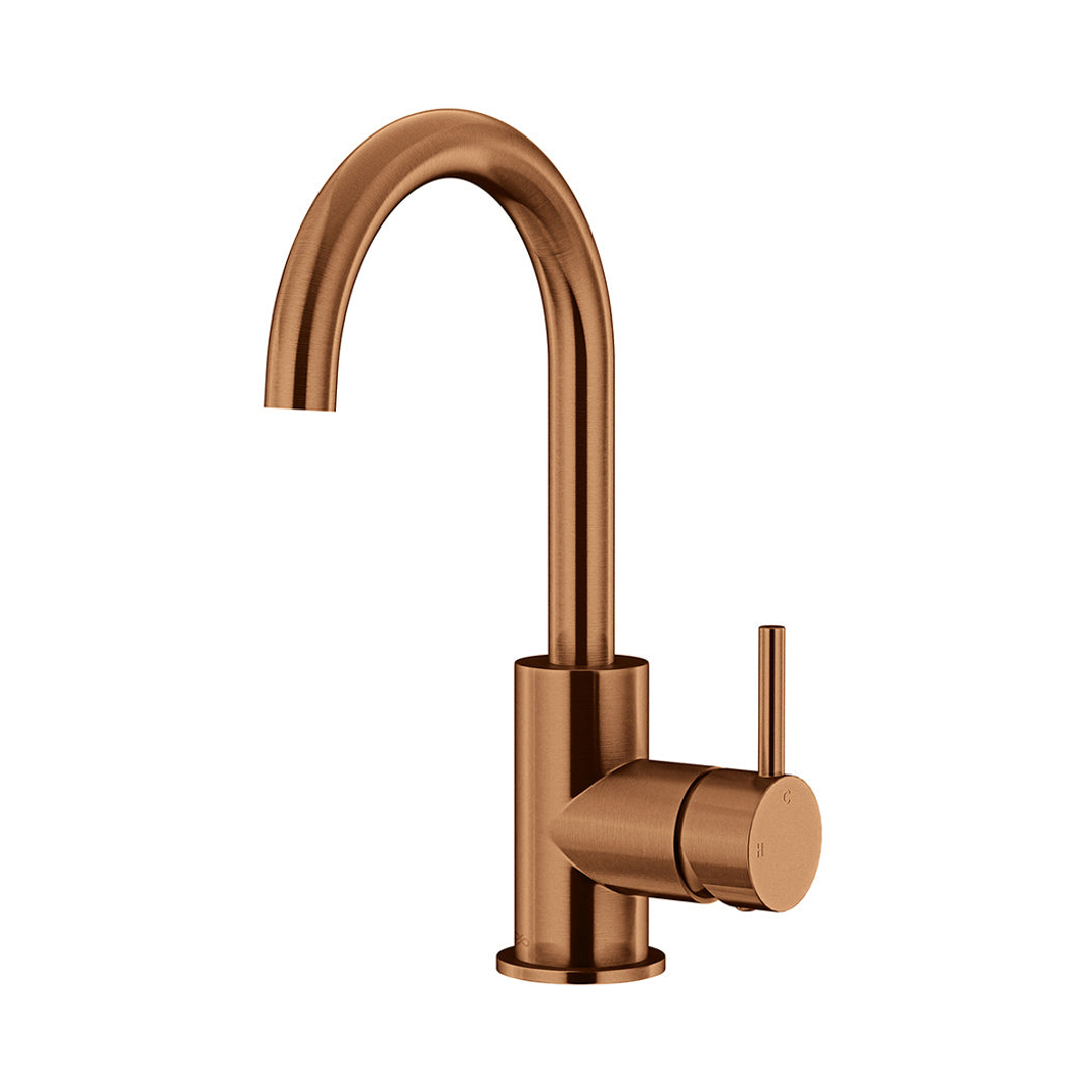 Meir Round Gooseneck Basin Mixer With Cold Start Lustre Bronze