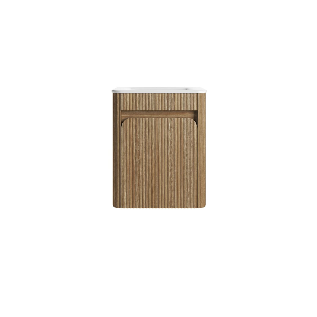 Aulic Mini Hartelle Fluted Wall Hung 470Mm Harvest Oak Cabinet