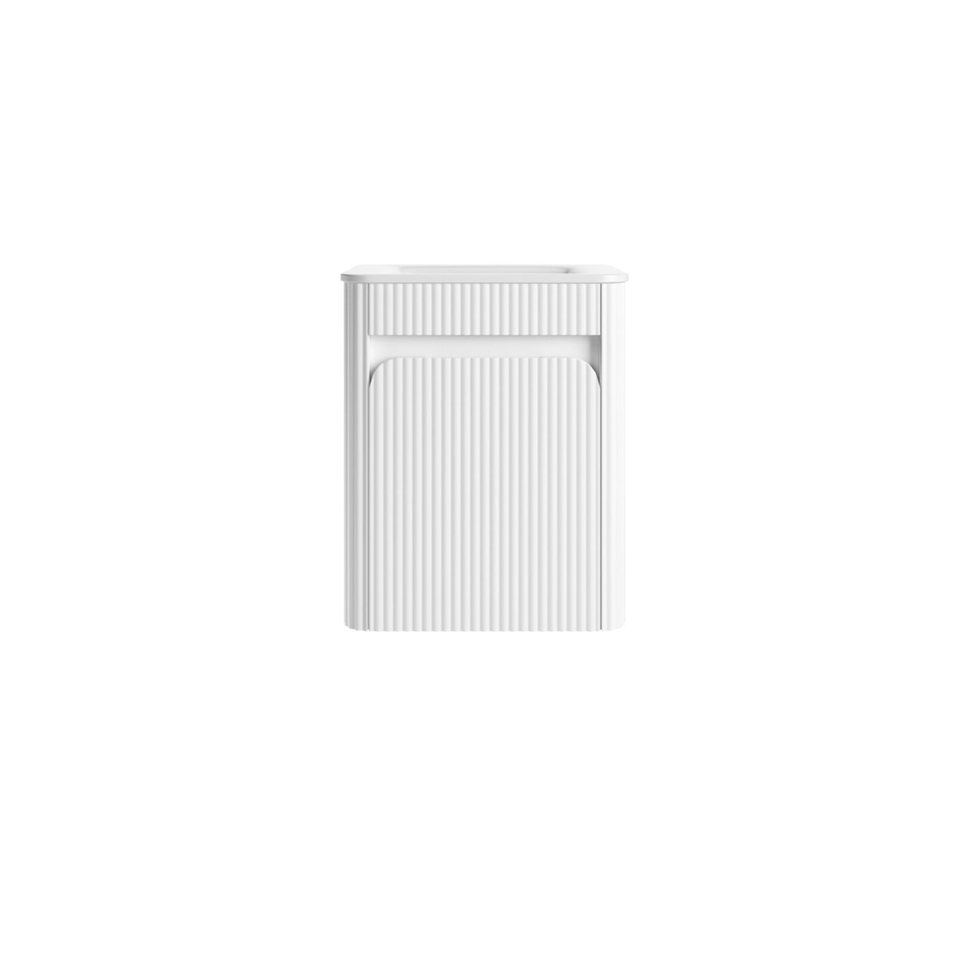 Aulic Mini Hartelle Fluted Wall 470 Matte White Cabinet C/W Curved Top C/W Right Side Tap Hole