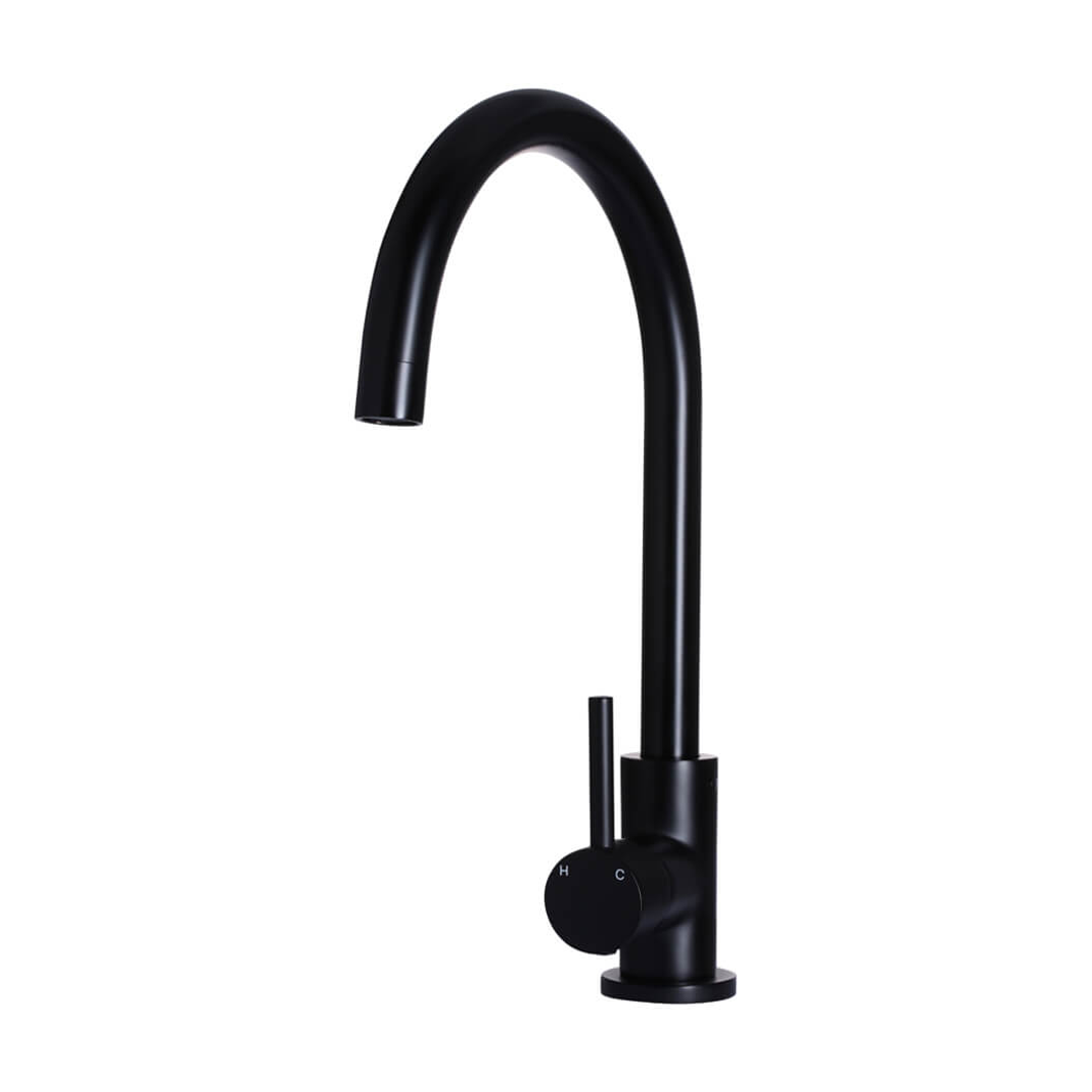 Meir Round Gooseneck Kitchen Mixer Tap Matte Black