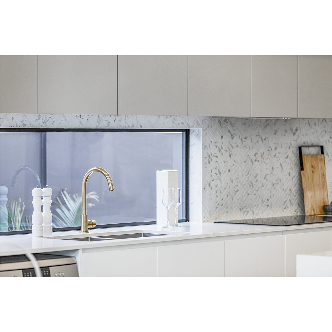 Meir Round Pinless Gooseneck Kitchen Mixer Tap Brushed Nickel