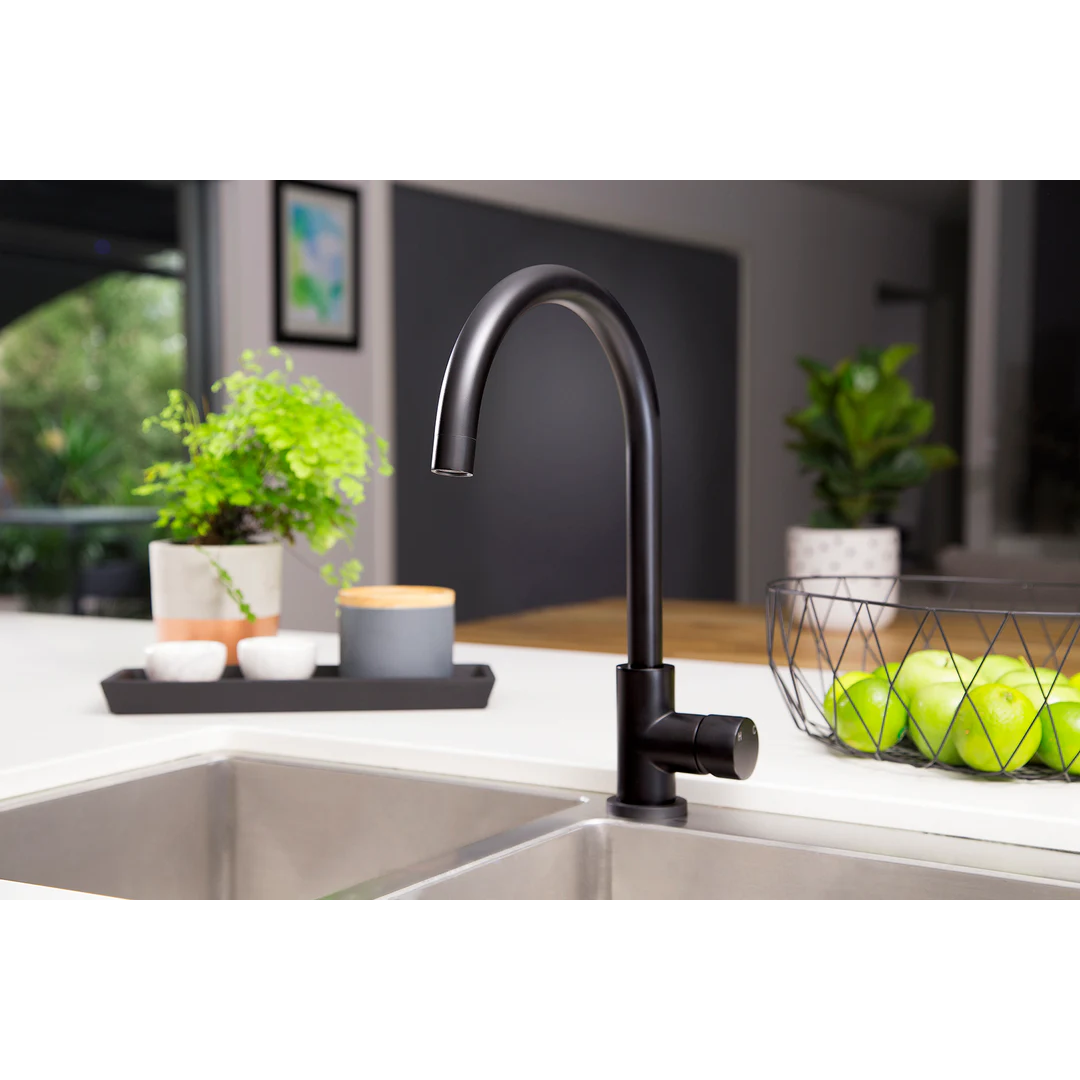 Meir Round Pinless Gooseneck Kitchen Mixer Tap Matte Black