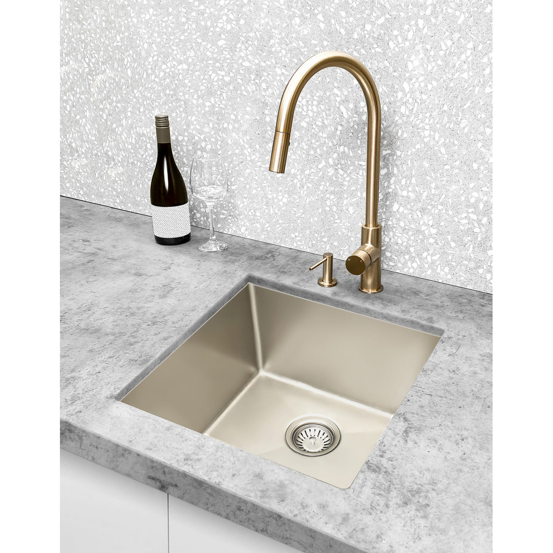 Meir Round Pinless Piccola Pull Out Kitchen Mixer Tap Champagne