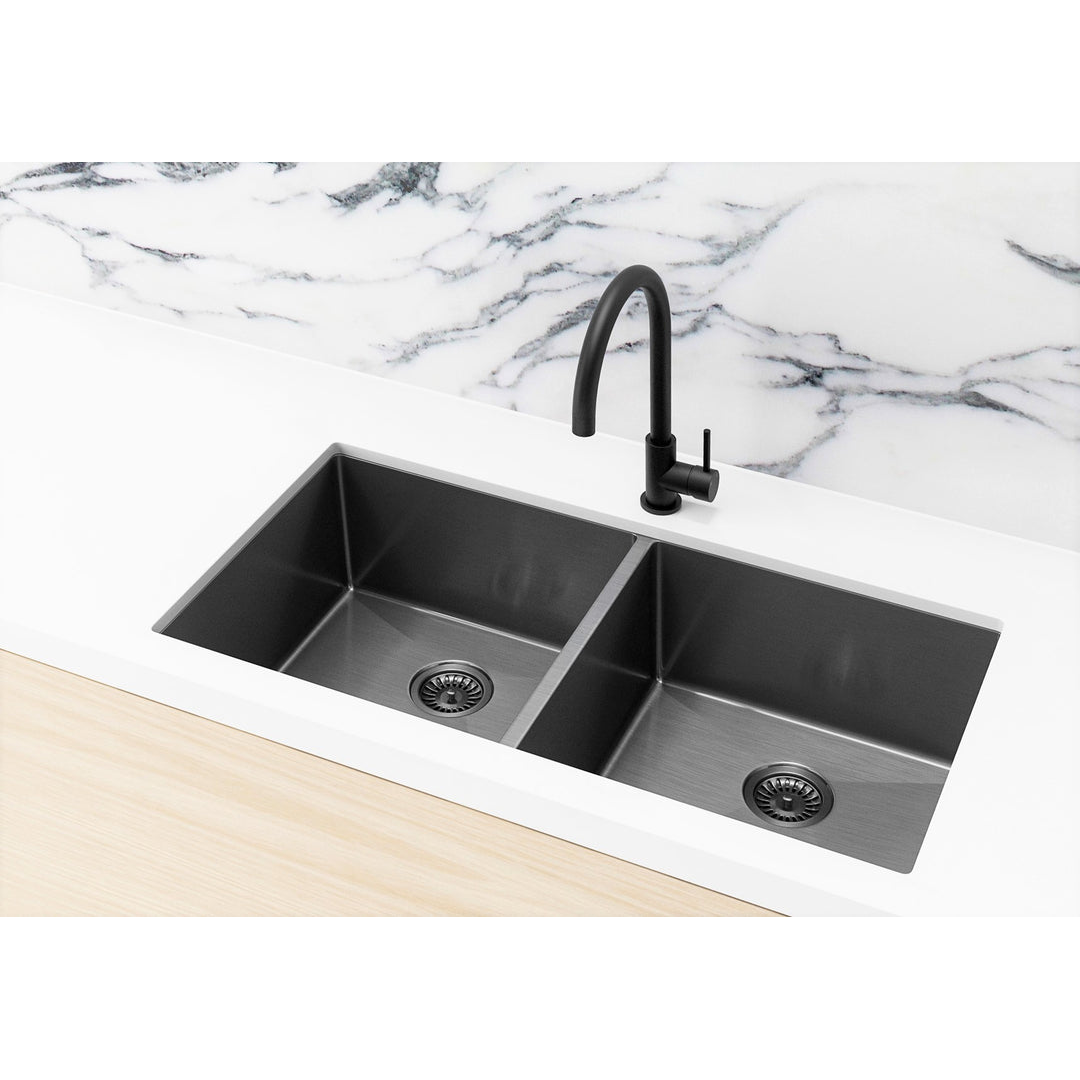 Meir Double Bowl Pvd Kitchen Sink 860mm - Brushed Gun Metal