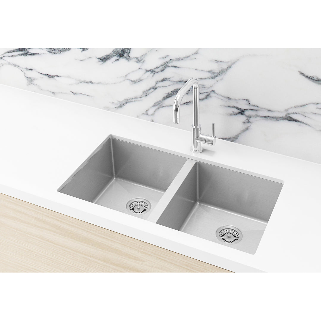 Meir Kitchen Sink Double Bowl 760mm X 440mm - Brushed Nickel