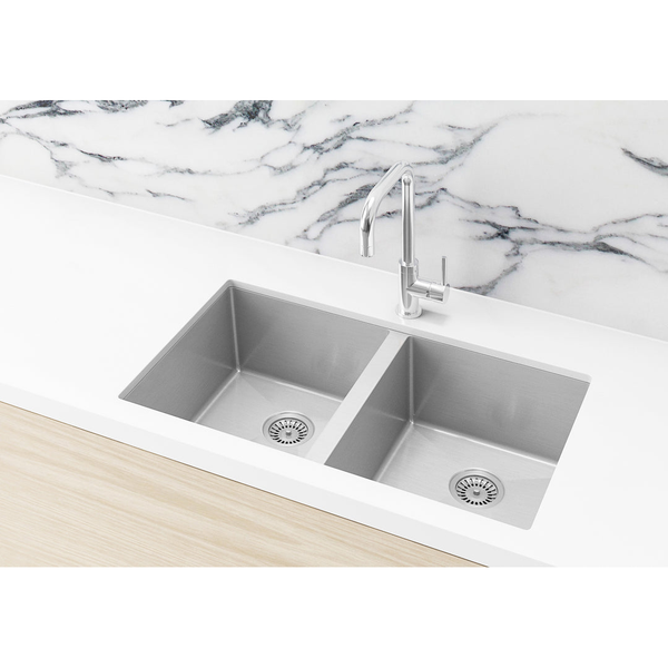 Meir Kitchen Sink Double Bowl 760mm X 440mm - Brushed Nickel