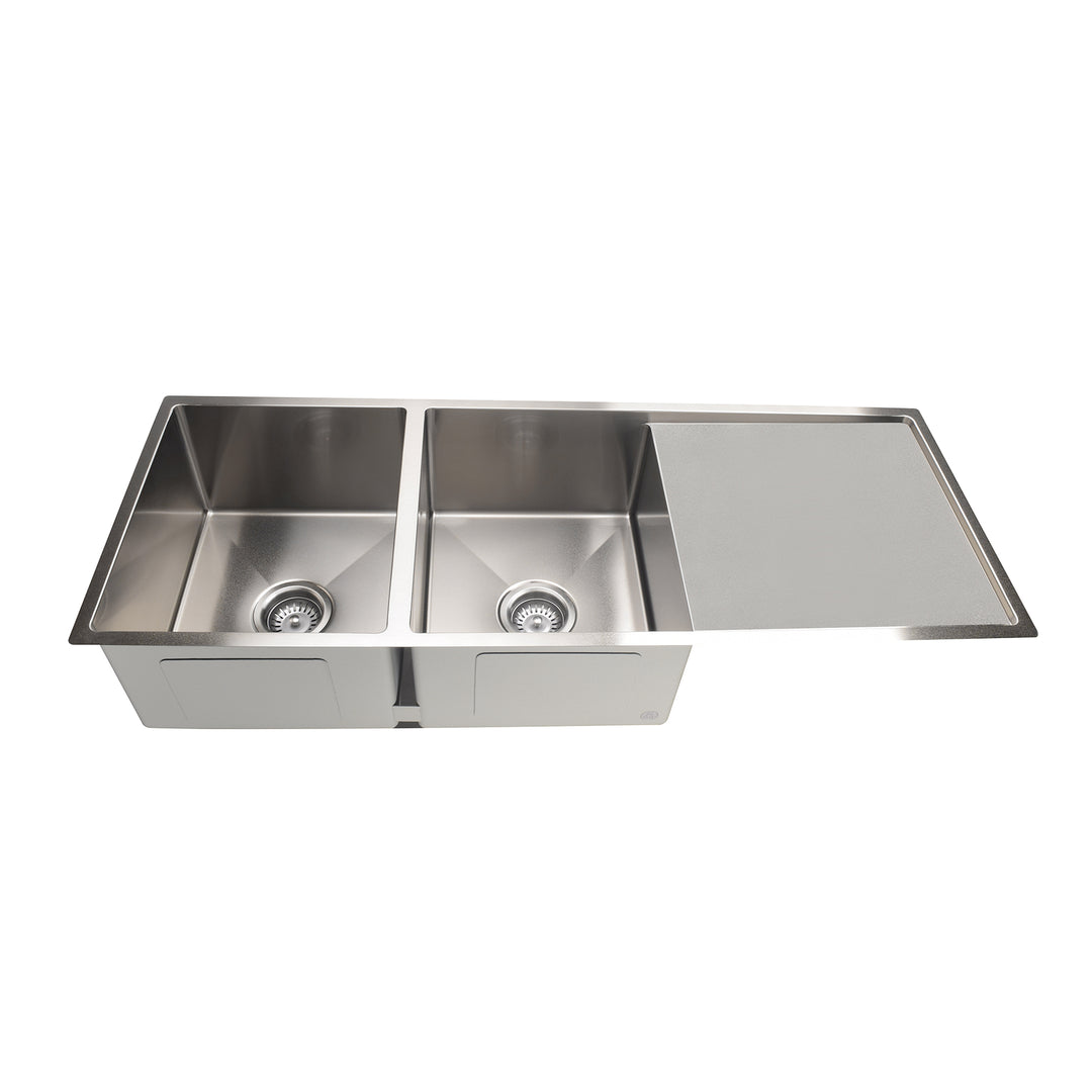 Meir Kitchen Sink Double Bowl & Drainboard 1160 X 440 Brushed Nickel