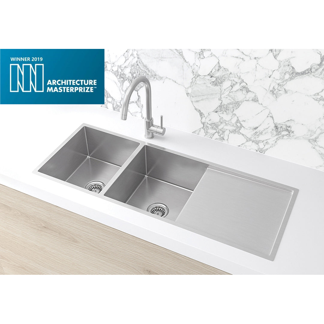Meir Kitchen Sink Double Bowl & Drainboard 1160 X 440 Brushed Nickel
