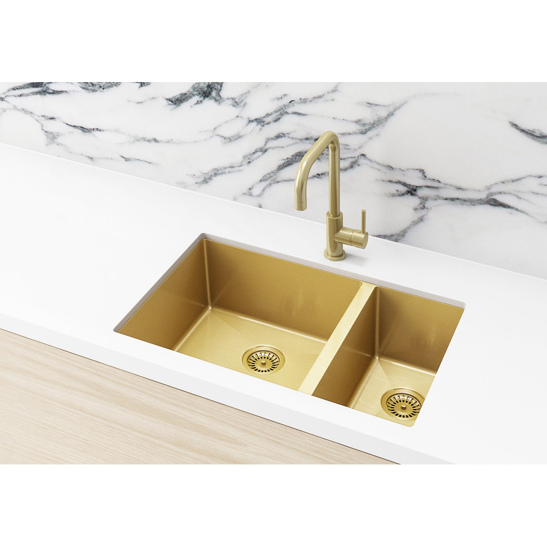 Meir Double Bowl Pvd Kitchen Sink 760mm - Brushed Bronze Gold