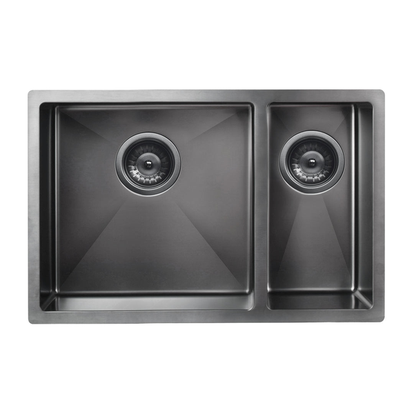 Meir Double Bowl Pvd Kitchen Sink 670mm - Brushed Gun Metal