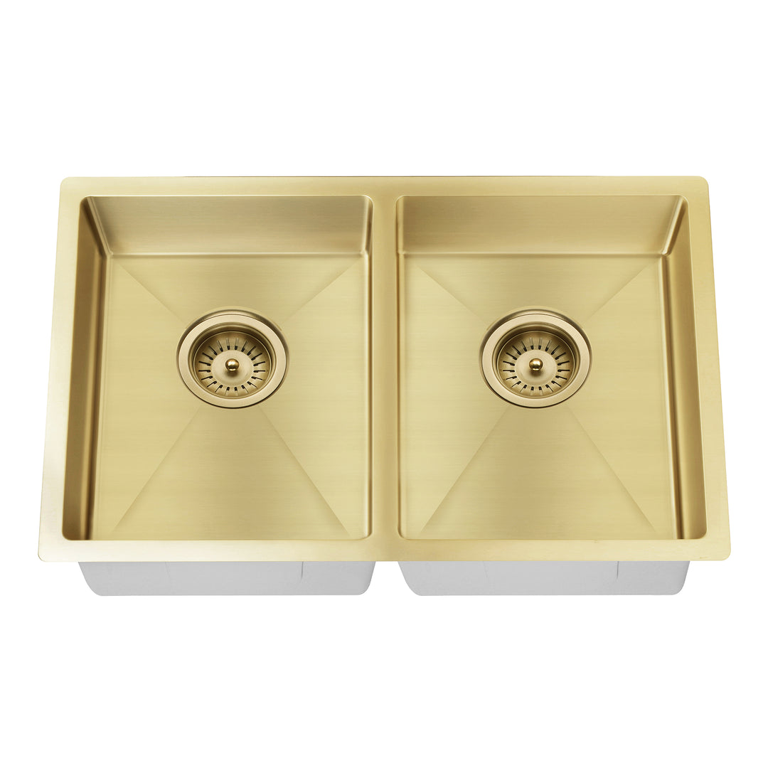 Meir Double Bowl Pvd Kitchen Sink 760mm - Brushed Bronze Gold