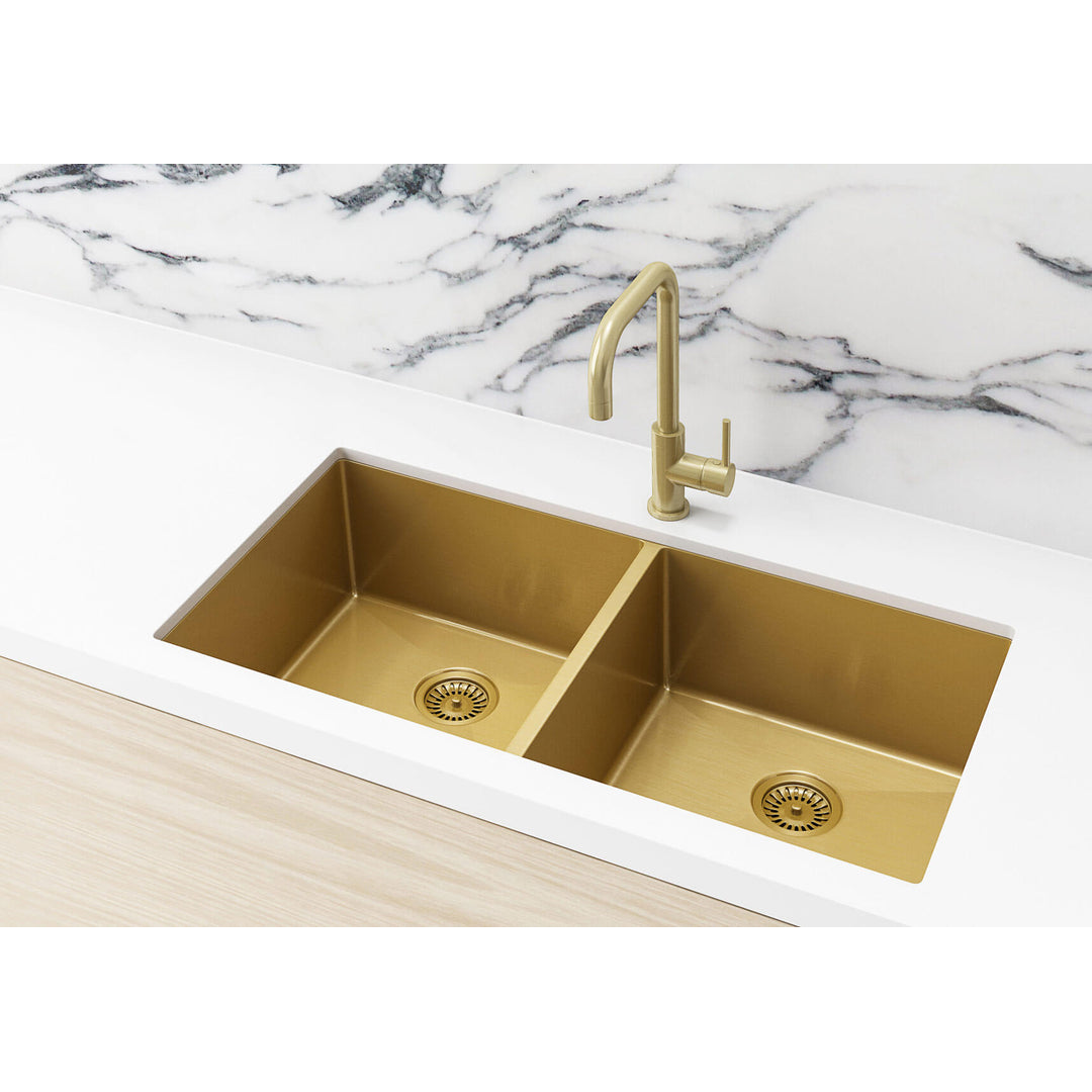 Meir Double Bowl Pvd Kitchen Sink 860mm - Brushed Bronze Gold
