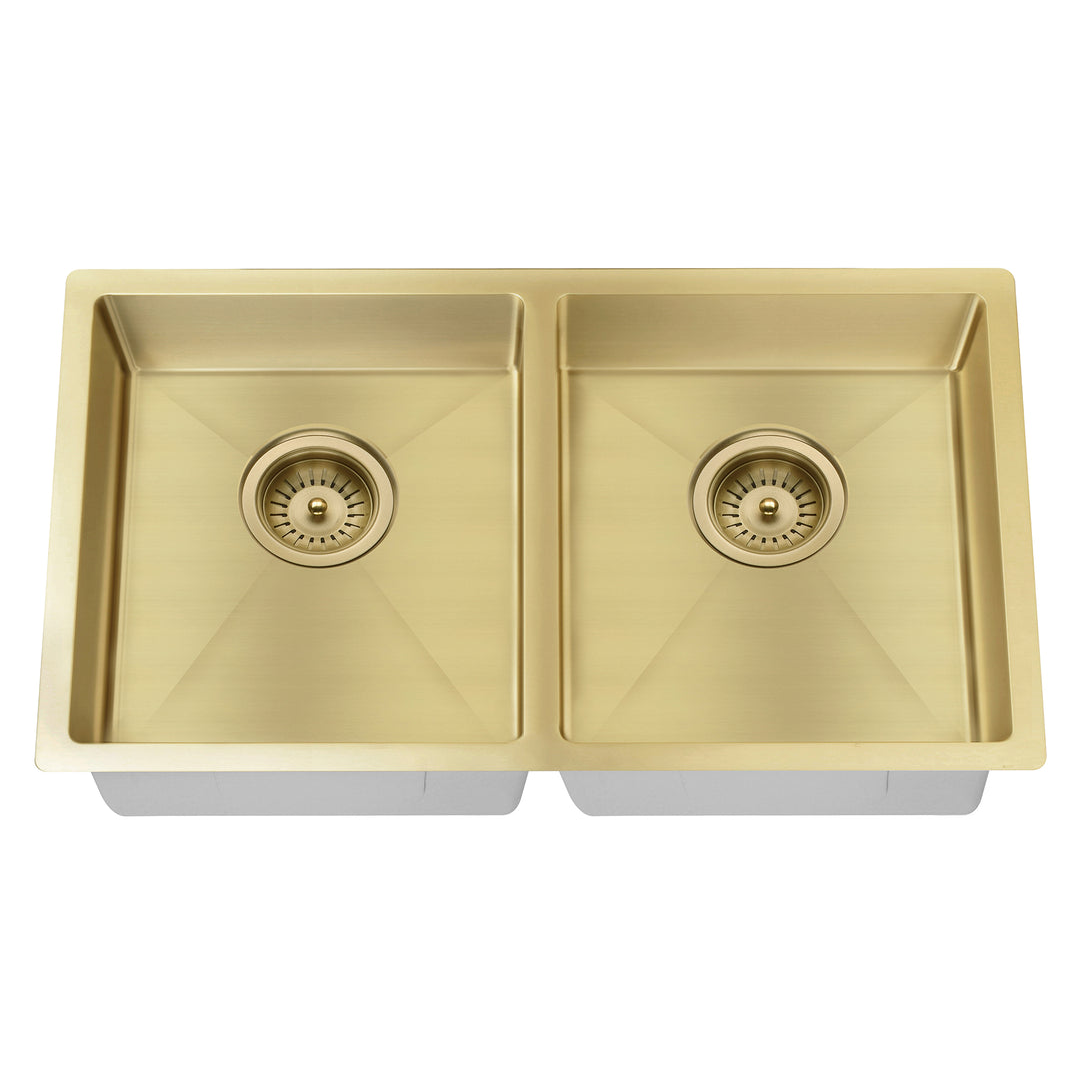 Meir Double Bowl Pvd Kitchen Sink 860mm - Brushed Bronze Gold