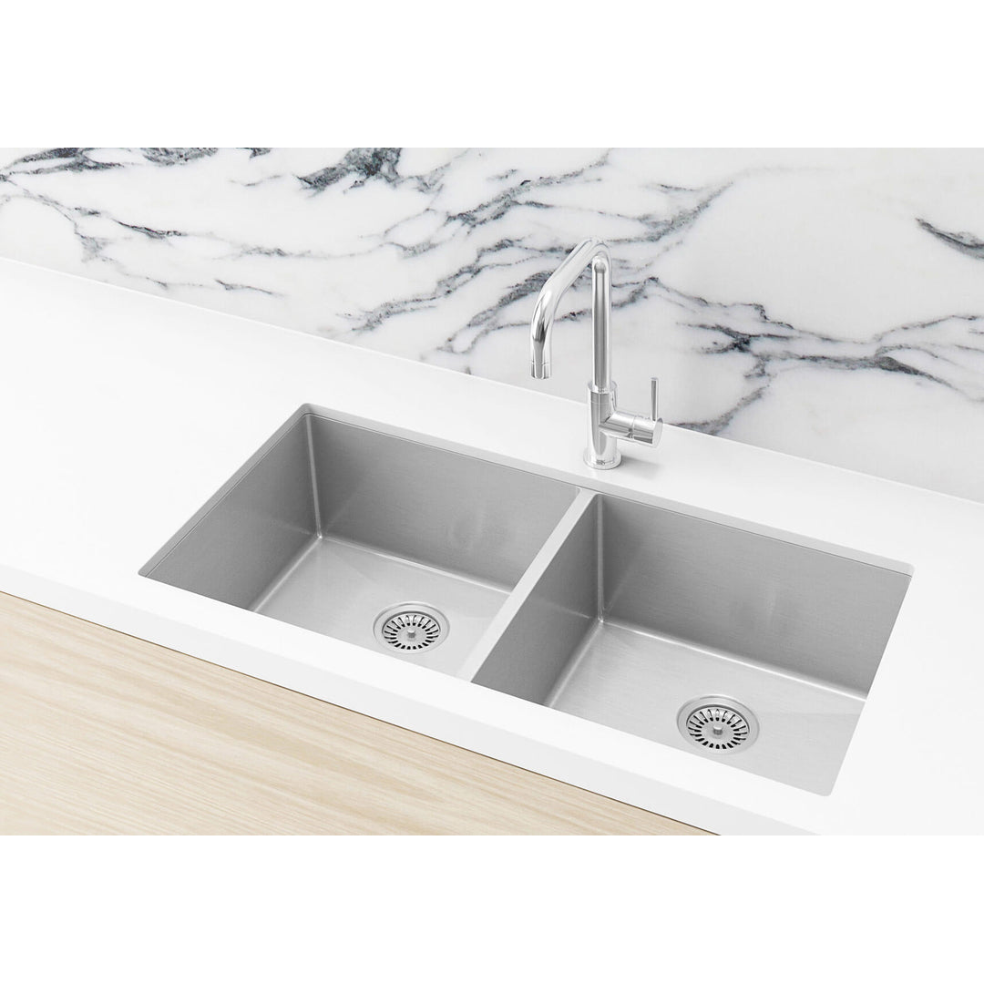 Meir Double Bowl Pvd Kitchen Sink 860mm - Brushed Nickel