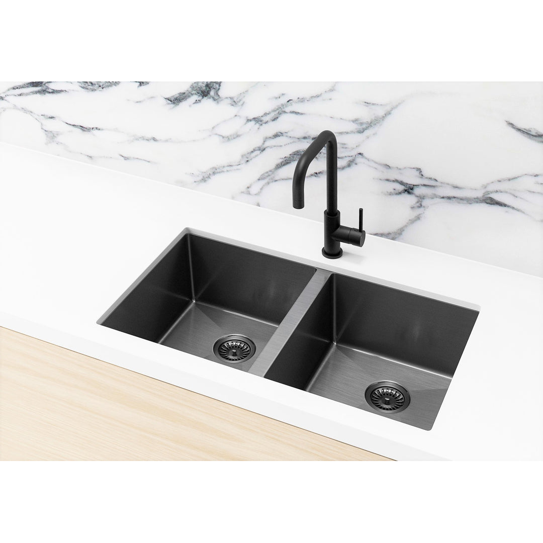 Meir Double Bowl Pvd Kitchen Sink 760mm - Brushed Gun Metal