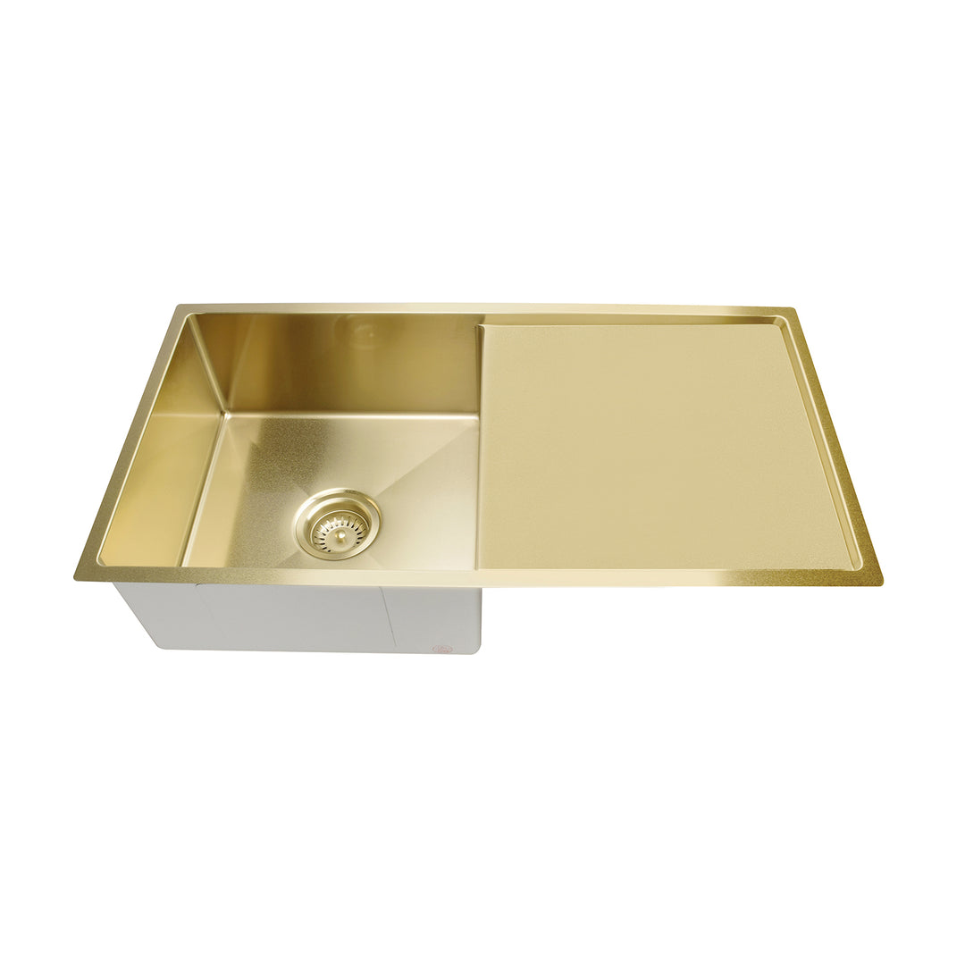 Meir Kitchen Sink Single Bowl & Drainboard 840 X 440 Brushed Bronze Gold