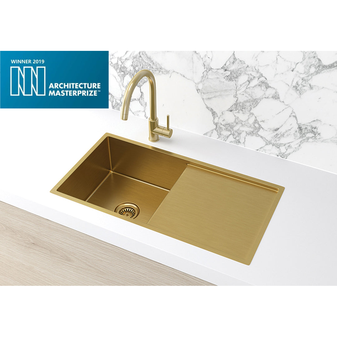Meir Kitchen Sink Single Bowl & Drainboard 840 X 440 Brushed Bronze Gold