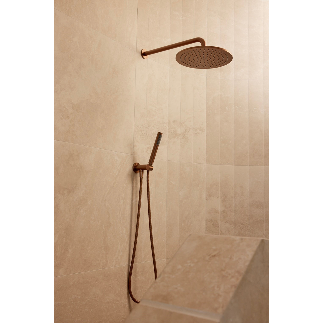 Meir Round Wall Shower Curved Arm 400Mm Lustre Bronze