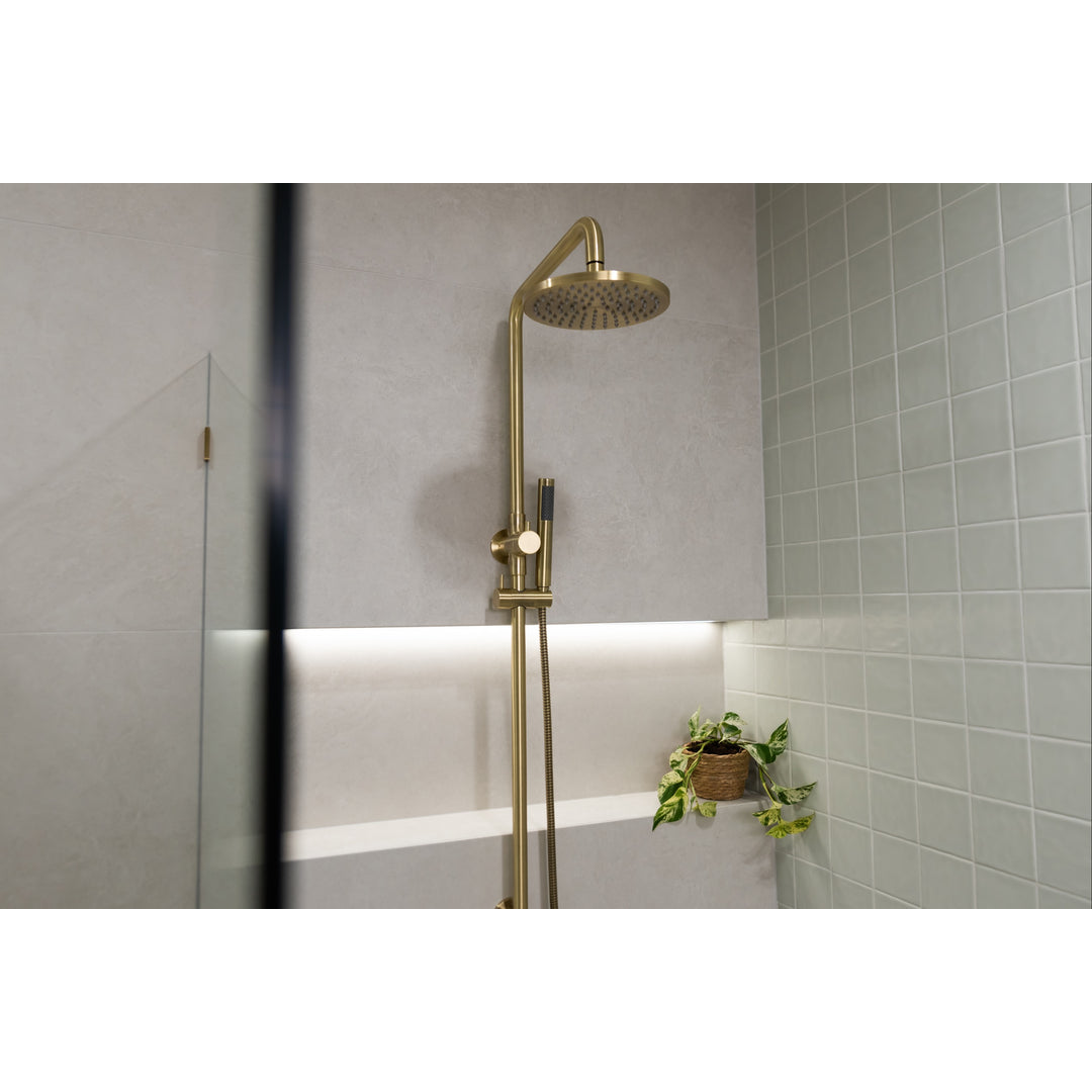 Meir Round Combination Shower Rail 200mm Rose Three Function Hand Shower Tiger Bronze