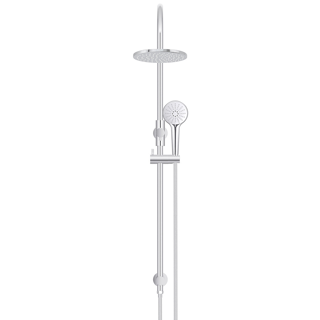Meir 200Mm Round Overhead Shower Rail Three Function Hand Shower Polished Chrome