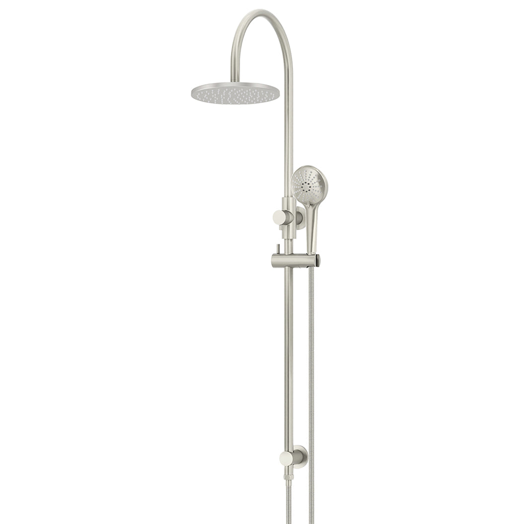 Meir 200Mm Round Overhead Shower Rail Three Function Hand Shower Brushed Nickel