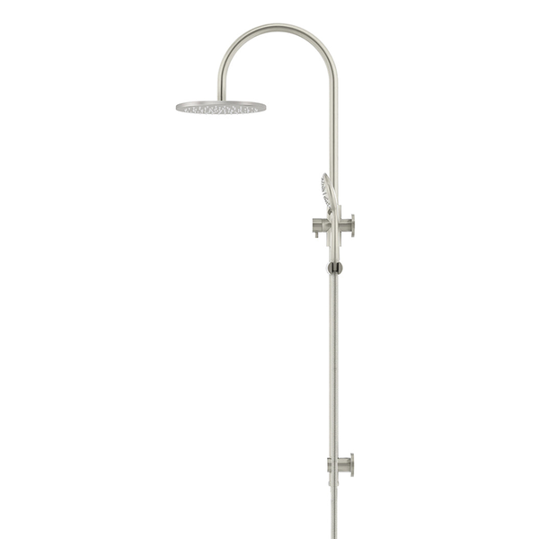 Meir 200Mm Round Overhead Shower Rail Three Function Hand Shower Brushed Nickel