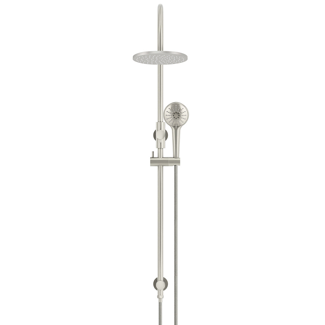 Meir 200Mm Round Overhead Shower Rail Three Function Hand Shower Brushed Nickel