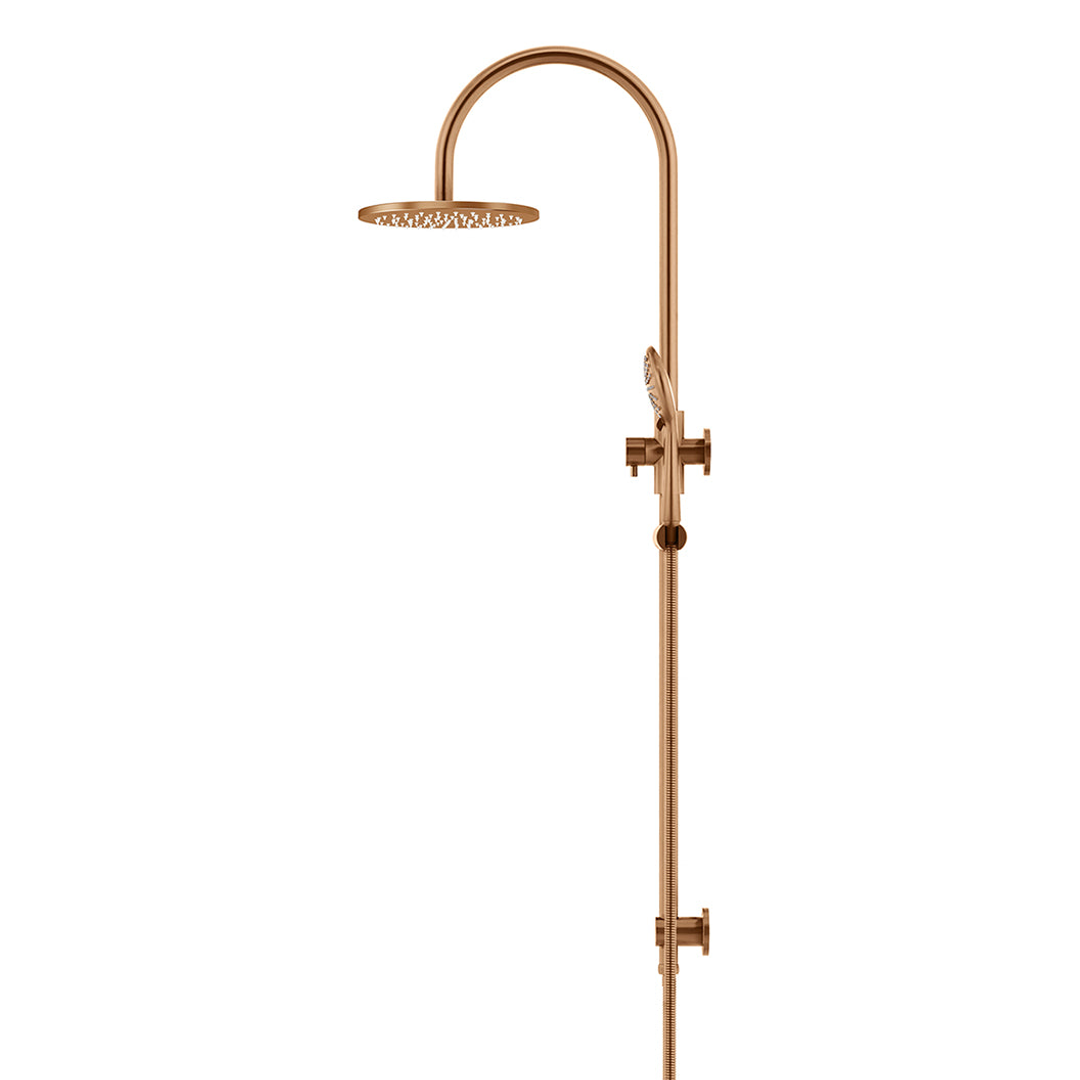 Meir 200Mm Round Overhead Shower Rail Three Function Hand Shower Lustre Bronze