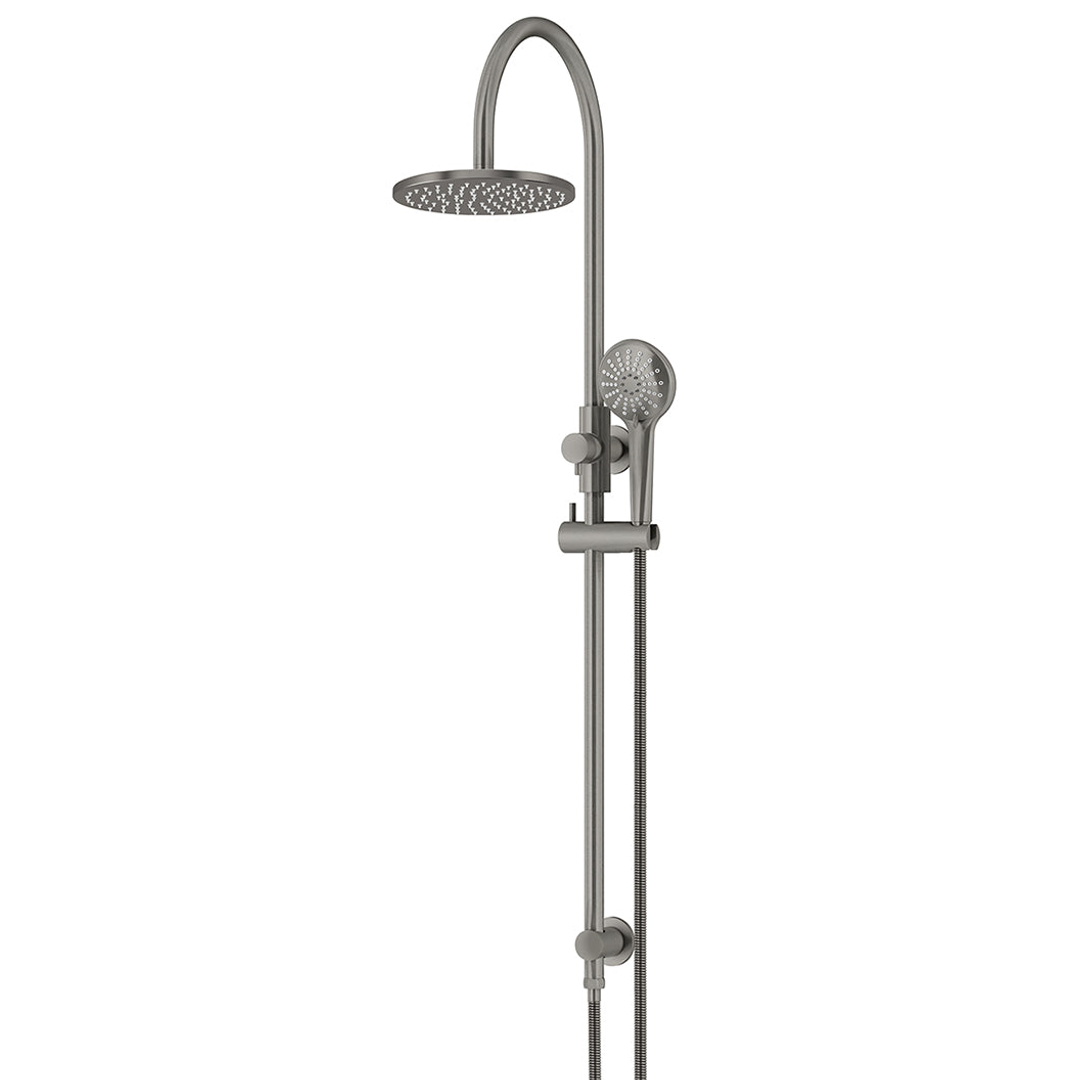 Meir 200Mm Round Overhead Shower Rail Three Function Hand Shower Shadow Gun Metal