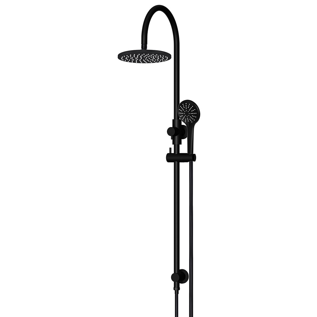 Meir 200Mm Round Overhead Shower Rail Three Function Hand Shower Matte Black
