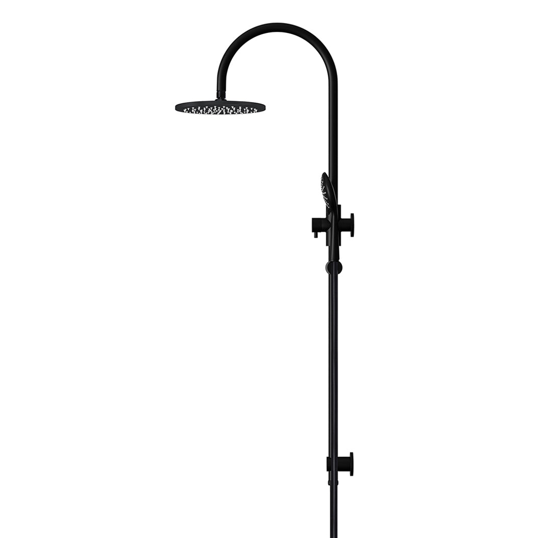 Meir 200Mm Round Overhead Shower Rail Three Function Hand Shower Matte Black