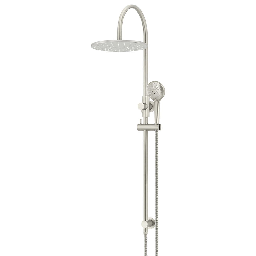 Meir 300Mm Round Overhead Shower Rail Three Function Hand Shower Brushed Nickel