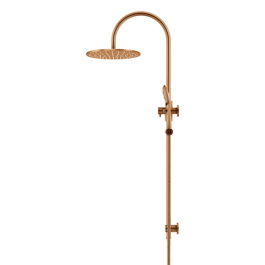 Meir 300Mm Round Overhead Shower Rail Three Function Hand Shower Lustre Bronze