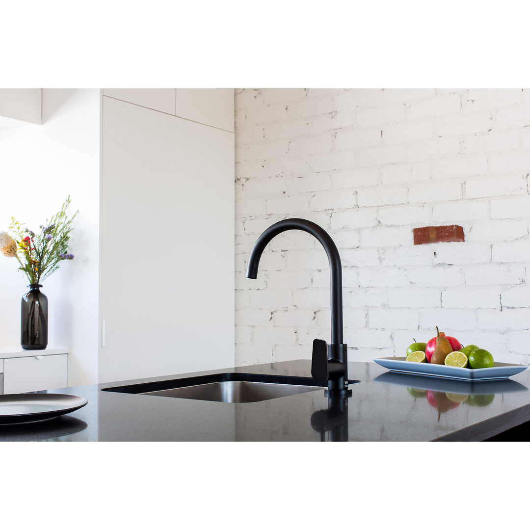Meir Round Paddle Gooseneck Kitchen Mixer Tap Matte Black