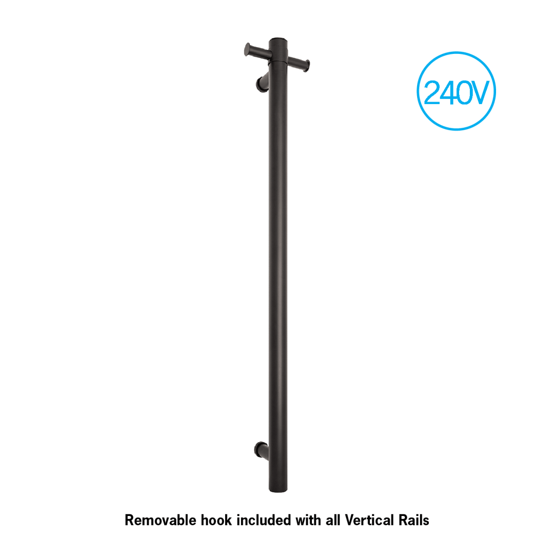 Thermorail Straight/Round 240Volt Vertical Bar 900X142X100Mm 22Watt & Optional Hook Matt Blk