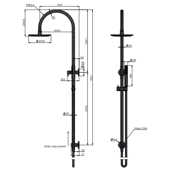 Meir 200Mm Round Overhead Shower Set Single Function Hand Shower Lustre Bronze