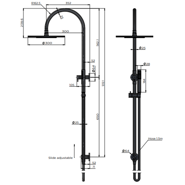 Meir 300Mm Round Overhead Shower Set Single Function Hand Shower Lustre Bronze
